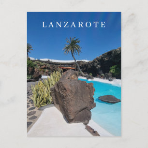 Lanzarote swimming pool and palm tree postcard