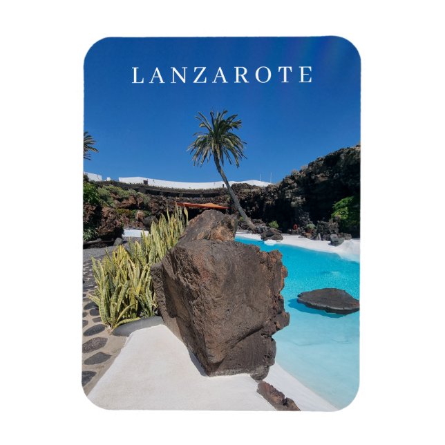Lanzarote swimming pool and palm tree view magnet (Vertical)