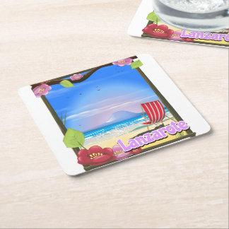Lanzarote Travel poster Square Paper Coaster