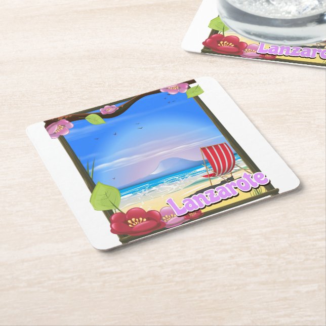 Lanzarote Travel poster Square Paper Coaster (Angled)