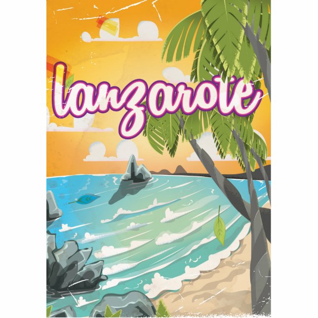 lanzarote vintage travel poster cartoon photo sculpture magnet (Front)