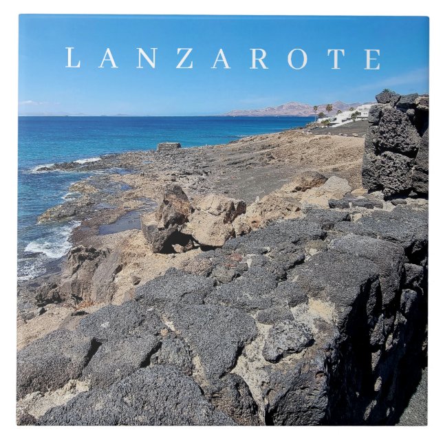 Lanzarote volcanic stones view ceramic tile (Front)
