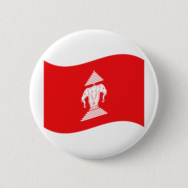 Lao Erawan Three Headed Elephant Flag Wave 6 Cm Round Badge (Front)