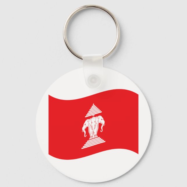 Lao Erawan Three Headed Elephant Flag Wave Key Ring (Front)