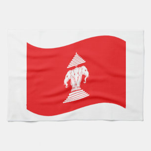 Lao Erawan Three Headed Elephant Flag Wave Tea Towel