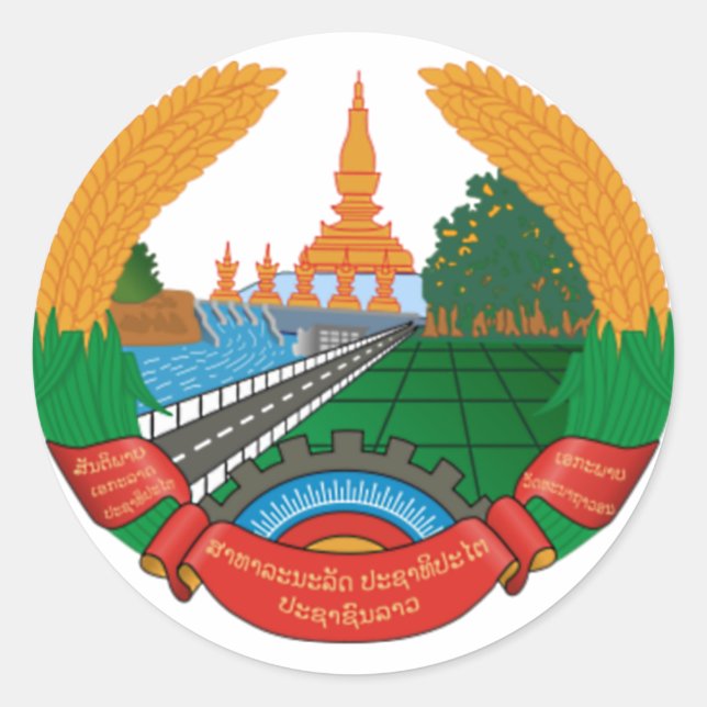 LAO NATIONAL EMBLEM - LAO BADGE CLASSIC ROUND STICKER (Front)
