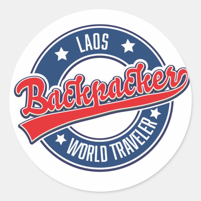 laos backpacker world traveller logo classic round sticker (Front)
