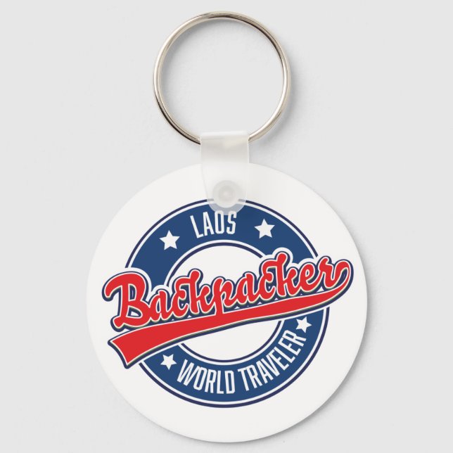 laos backpacker world traveller logo key ring (Front)