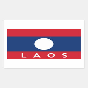 Laos country flag symbol name text rectangular sticker