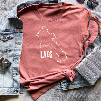 Laos Country Map Laotian Lao National Border Line T-Shirt