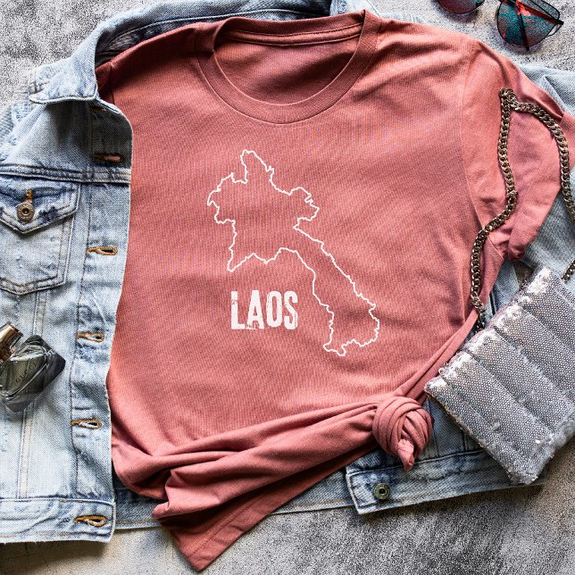 Laos Country Map Laotian Lao National Border Line T-Shirt (Creator Uploaded)