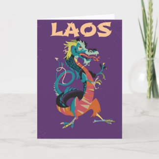Laos Dragon vintage style travel poster Holiday Card