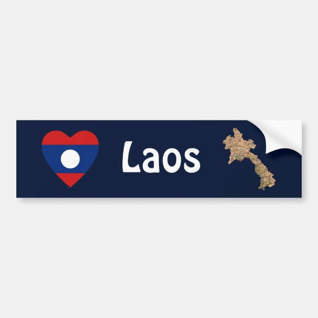 Laos Flag Heart + Map Bumper Sticker (Front)