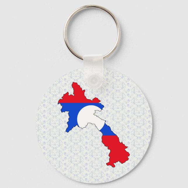 Laos Flag Map full size Key Ring (Front)