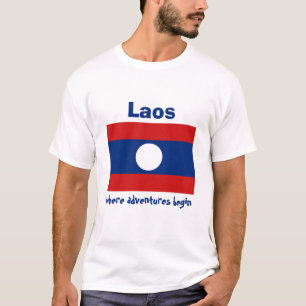 Laos Flag + Map + Text T-Shirt