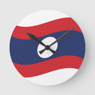 Laos Flag Wave Round Clock