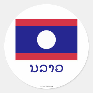 Laos Flag with Name in Lao Classic Round Sticker