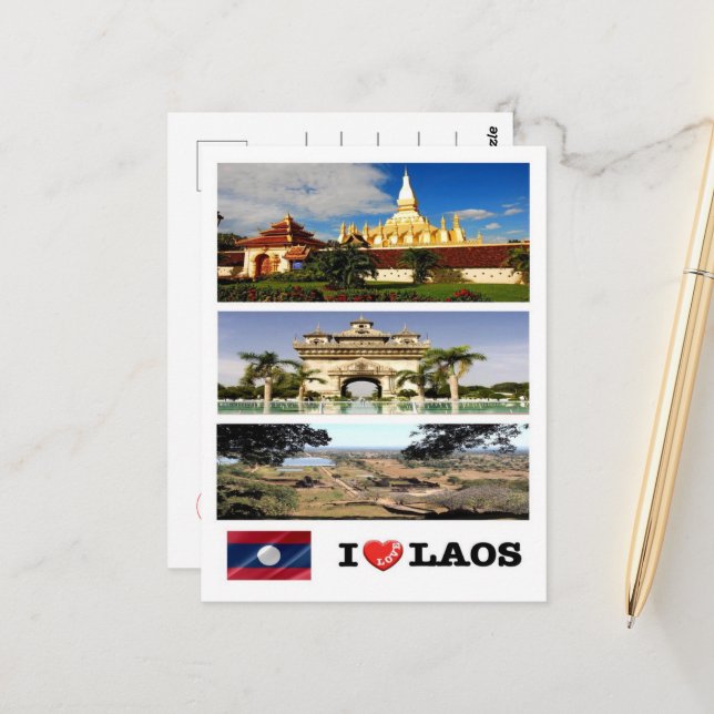 Laos - I Love - Postcard (Front/Back In Situ)