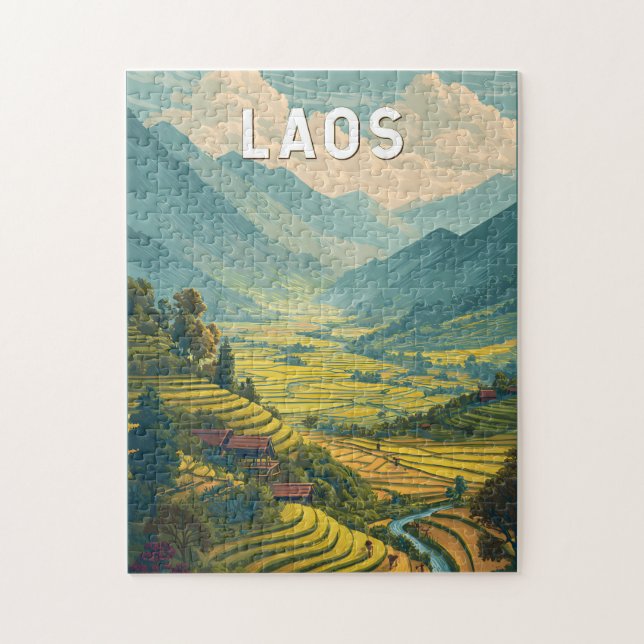 Laos Illustration Travel Art Vintage Jigsaw Puzzle (Vertical)