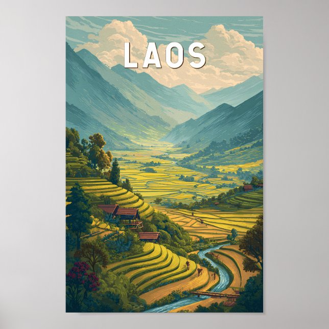 Laos Illustration Travel Art Vintage Poster (Front)