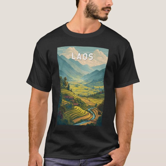 Laos Illustration Travel Art Vintage T-Shirt (Front)