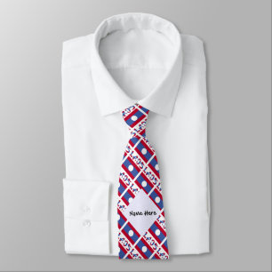 Laos Laotian Flag Tiled Black Personalisation  Tie