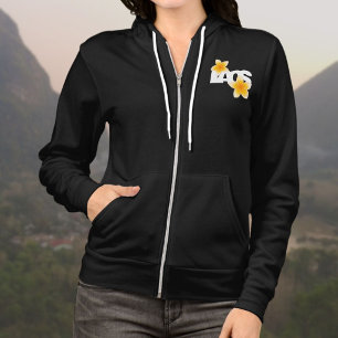 Laos Love Frangipani Flower White on Black Hoodie