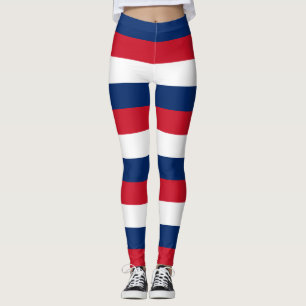Laos National Flag Colours Horizontal Striped Leggings