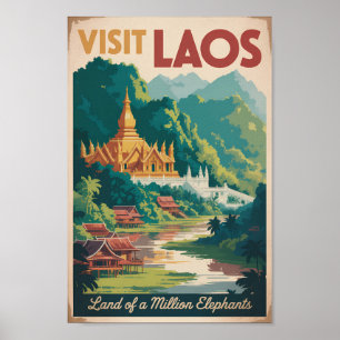Laos Pha That Luang Illustration Travel Art Poster