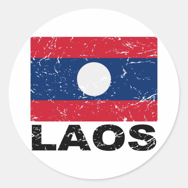 Laos Vintage Flag Classic Round Sticker (Front)
