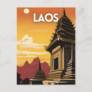 Laos Vintage Travel Art Postcard