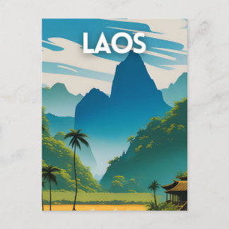 Laos Vintage Travel Poster Postcard