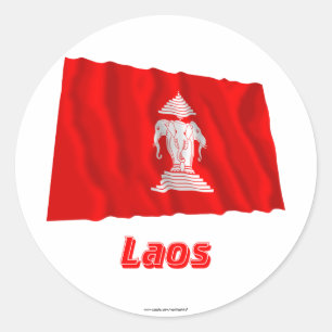 Laos Waving Flag with Name (1952-1975) Classic Round Sticker