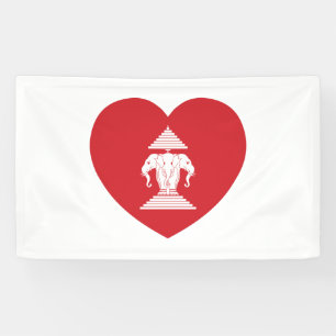 Laotian Erawan 3 Headed Elephant Heart Flag Banner