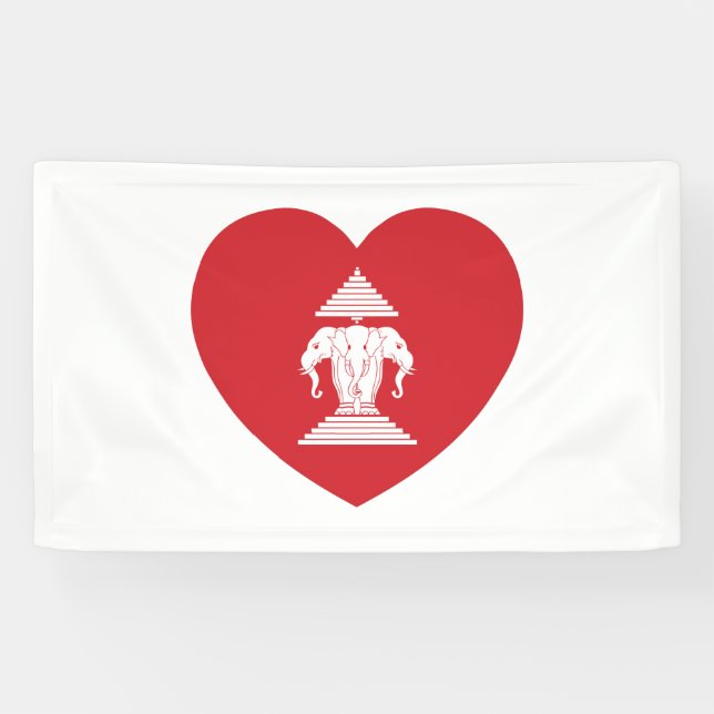 Laotian Erawan 3 Headed Elephant Heart Flag Banner (Horizontal)