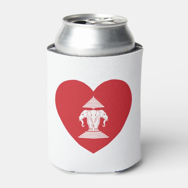 Laotian Erawan 3 Headed Elephant Heart Flag Can Cooler (Can Front)
