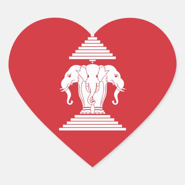 Laotian Erawan 3 Headed Elephant Heart Flag Heart Sticker (Front)