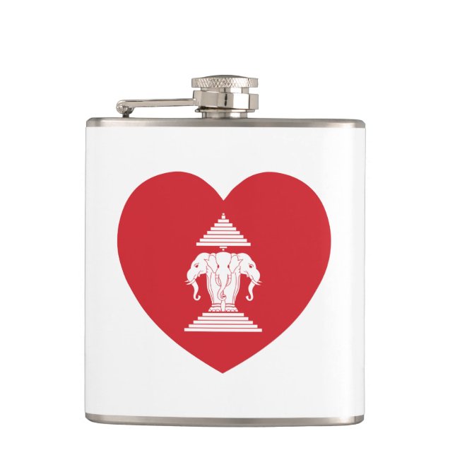 Laotian Erawan 3 Headed Elephant Heart Flag Hip Flask (Front)