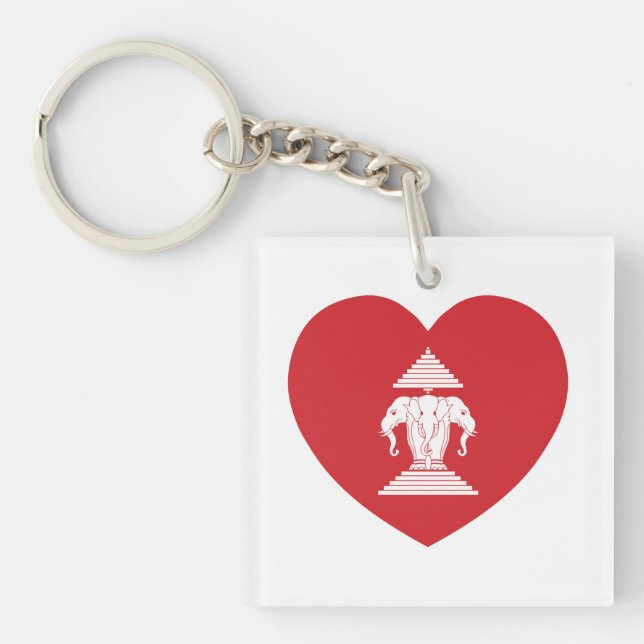 Laotian Erawan 3 Headed Elephant Heart Flag Key Ring (Front)
