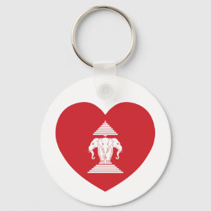 Laotian Erawan 3 Headed Elephant Heart Flag Key Ring