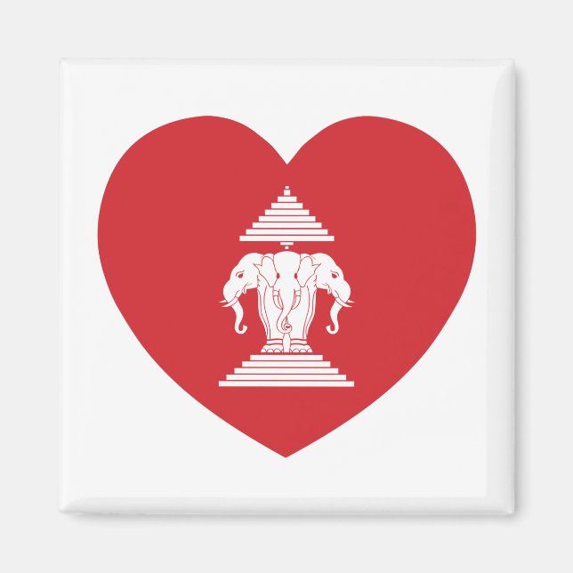 Laotian Erawan 3 Headed Elephant Heart Flag Magnet (Front)