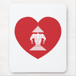 Laotian Erawan 3 Headed Elephant Heart Flag Mouse Mat