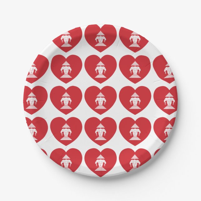 Laotian Erawan 3 Headed Elephant Heart Flag Paper Plate (Front)