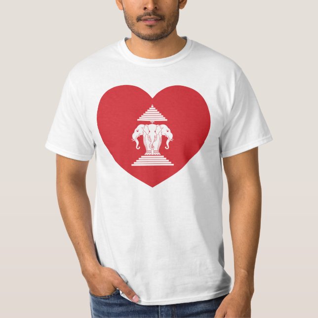 Laotian Erawan 3 Headed Elephant Heart Flag T-Shirt (Front)