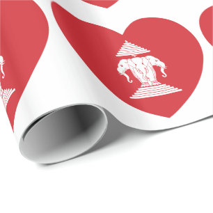 Laotian Erawan 3 Headed Elephant Heart Flag Wrapping Paper