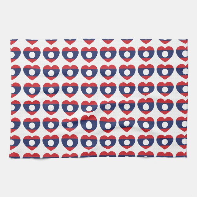 Laotian Heart Flag Tea Towel (Horizontal)