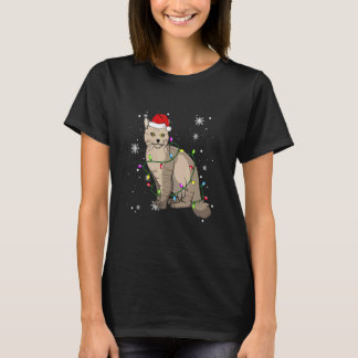LaPerm Cat Christmas Lights Christmas Cat Santa ha T-Shirt