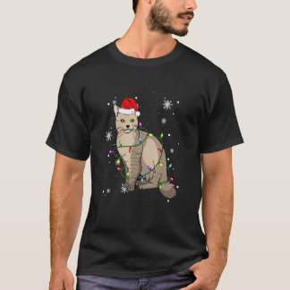 LaPerm Cat Christmas Lights Christmas Cat Santa ha T-Shirt