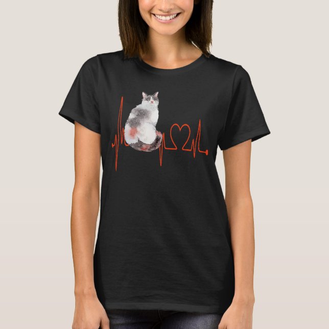 LaPerm Cat Heartbeat EKG  I Love My Cat T-Shirt (Front)