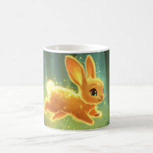 lapin bondissant dans l'obscurité, entouré de lumi coffee mug